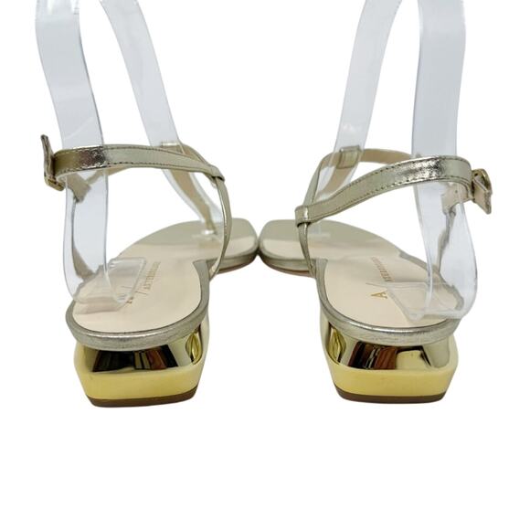 NWOB Anthro Metallic Gold Leather Low Heel Sandals Women's Size 7 Made in Brazil - Picture 4 of 9